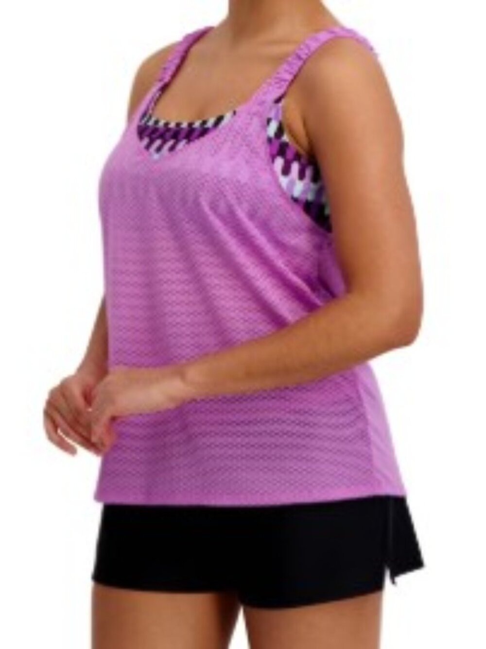 ZeroXposur Women’s 2 Piece Layered Tankini Set Purple Multiple Sizes